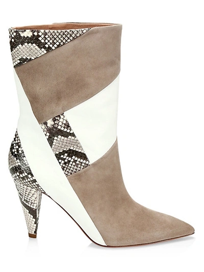 Shop Aquazzura Calder Patchwork Leather & Snakeskin Boots In Grey