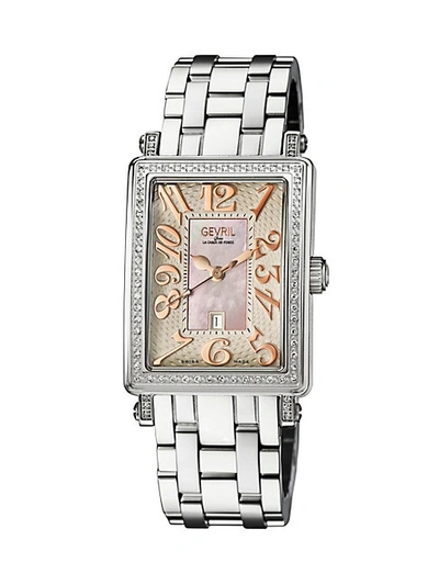 Shop Gevril Mezzo Rectangle Mother-of-pearl Stainless Steel Diamond Watch