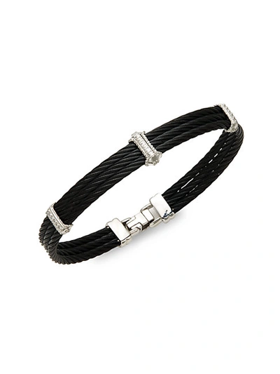 Shop Alor Noir Diamond, 18k White Gold & Black Stainless Steel Bracelet