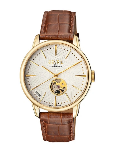 Shop Gevril Mulberry Stainless Steel Leather Strap Watch