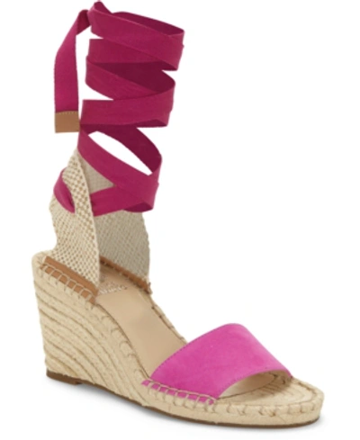 Shop Vince Camuto Levernta Platform Ankle-tie Espadrille Wedge Sandals Women's Shoes In Fireball Fucshia Multi