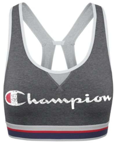 Shop Champion Women's Authentic Logo-print Cutout Racerback Medium-support Sports Bra In Oxford Heather Grey