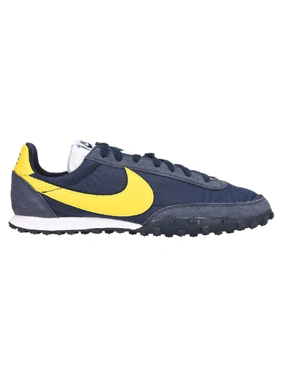 Shop Nike Su Waffle Racer Sneakers In Obsidian/chrome Yellow