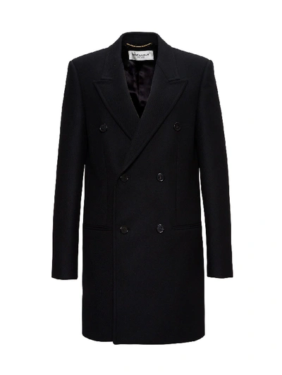Shop Saint Laurent Double-breasted Coat In Black