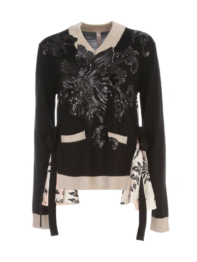 Shop Antonio Marras Silk Inserts Sweater V Neck W/flowers Paillettes In Unica