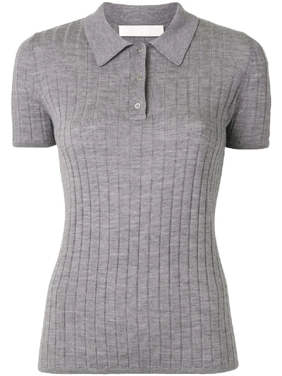 Shop Dion Lee Ribbed Merino Polo Top In Grey