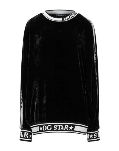 Dolce & Gabbana Black And White Dg Star Sweater In Mixed Silk In Black