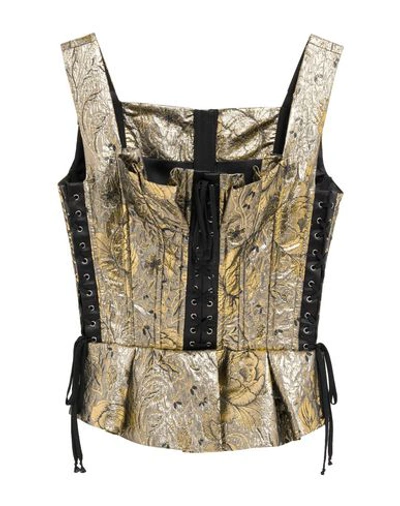 Shop Dolce & Gabbana Woman Top Gold Size 2 Polyester, Wool, Acrylic, Metallic Fiber, Silk