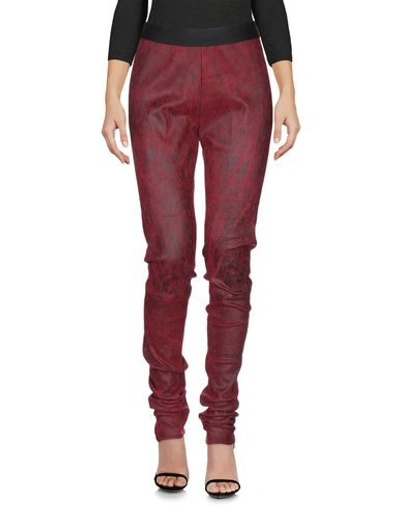 Shop Ann Demeulemeester Woman Leggings Red Size 10 Soft Leather