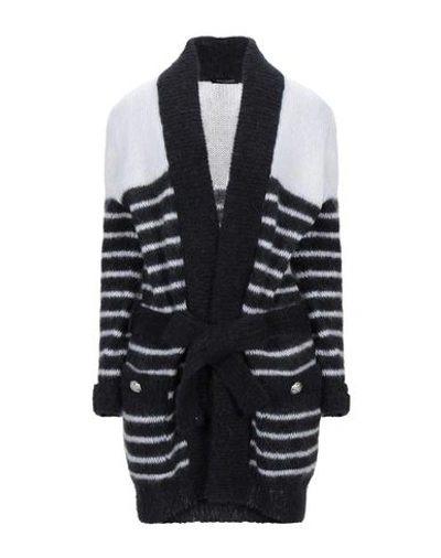 Shop Balmain Woman Cardigan Steel Grey Size 8 Mohair Wool, Polyamide, Alpaca Wool, Wool, Elastane