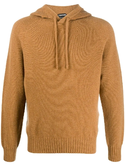 Shop Tom Ford Cashmere Ribbed-edge Knitted Hoodie In Brown