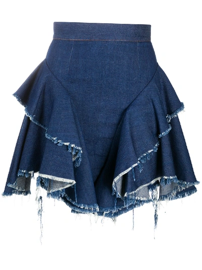 Shop Almaz Distressed Ruffle-detail Skirt In Blue
