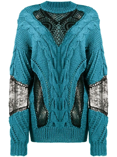 Shop Almaz Lace Panel Cable Knit Jumper In Green