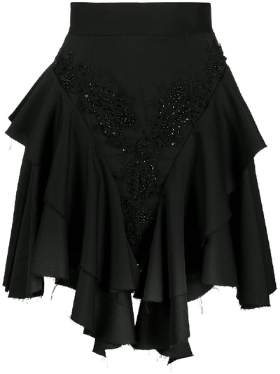 Shop Almaz Ruffle-detail Embroidered Skirt In Black