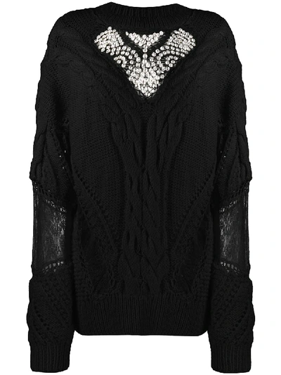 Shop Almaz Crystal-embellished Cable Knit Jumper In Black