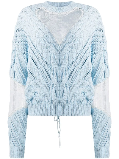 Shop Almaz Lace Panel Cable-knit Jumper In Blue
