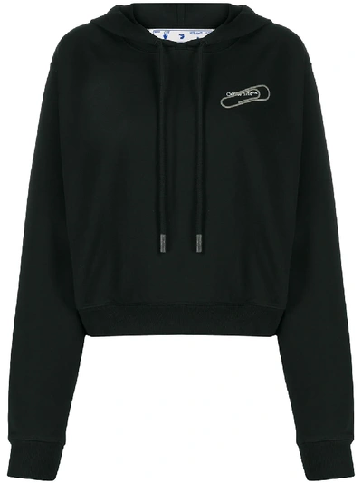 Shop Off-white Paper Clip Cropped Hoodie In Black