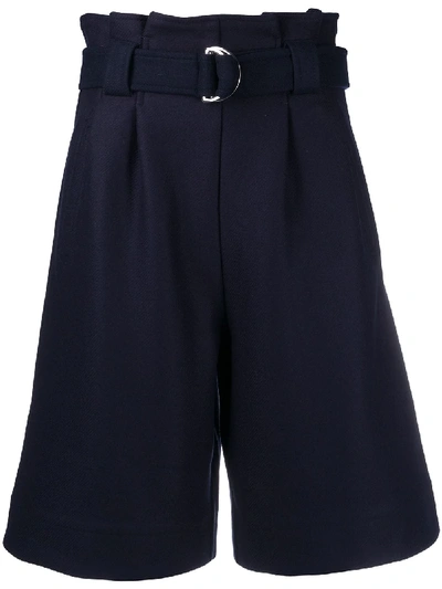 Shop Ganni Paperbag Waist Belted Shorts In Blue