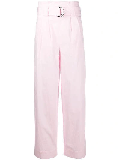 Shop Ganni Paperbag Waist Belted Trousers In Pink