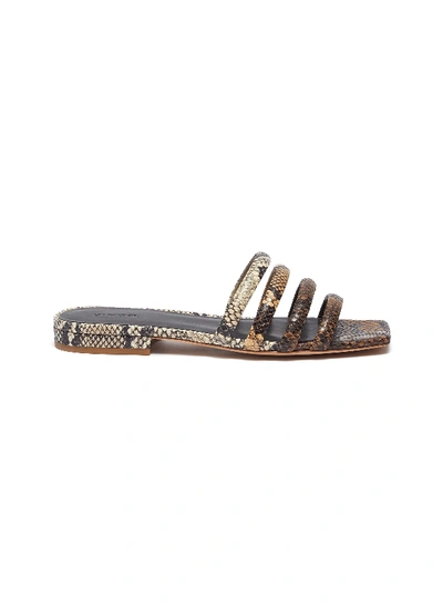 Shop Vince Zahara' 4-band Snake Embossed Square Toeleather Sandals In Brown