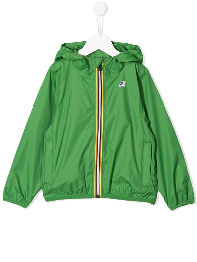 Shop K-way Contrast Zip Hooded Jacket In Green