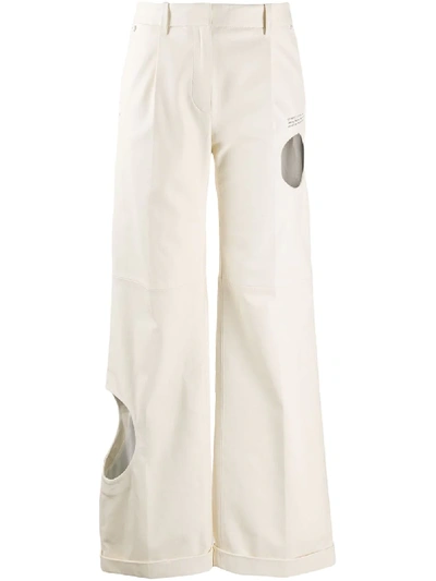 Shop Off-white Cut Out Flared Leather Trousers In White