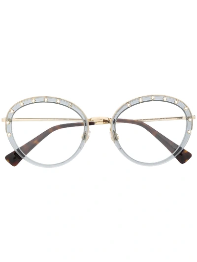 Shop Valentino Rhinestone-embellished Round-frame Glasses In Blue