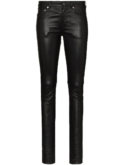Shop Saint Laurent Leather Skinny Trousers In Black