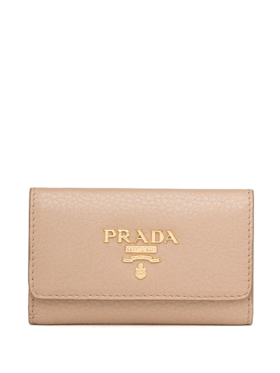 Shop Prada Logo Plaque Keyring In Pink