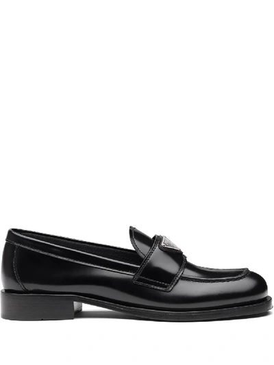 Shop Prada Leather Loafers In Black