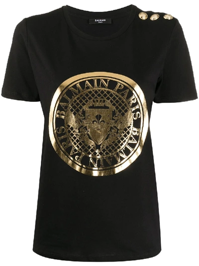 Shop Balmain Logo-print Slim-fit T-shirt In Black