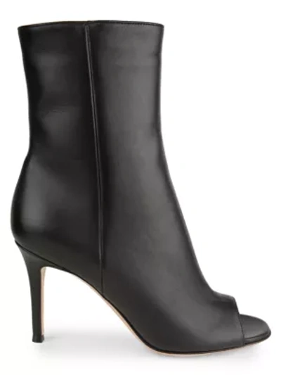 Shop Gianvito Rossi Women's Peep-toe Leather Booties In Black