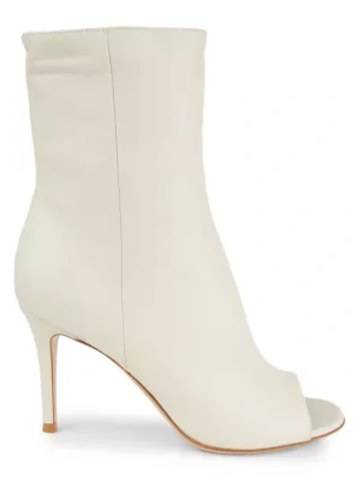 Shop Gianvito Rossi Women's Peep-toe Leather Booties In Off White