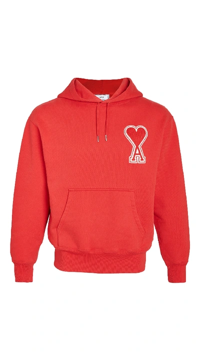 Shop Ami Alexandre Mattiussi Heart Logo Pullover Hoodie In Red