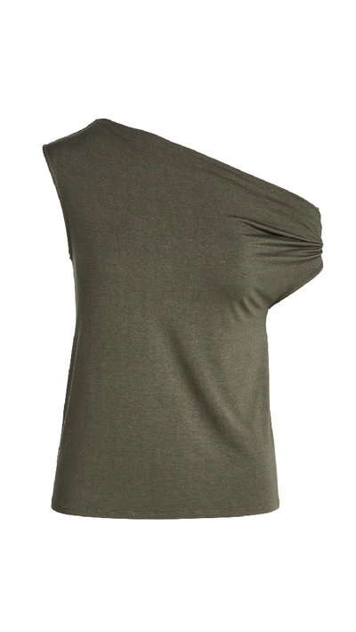 Shop Enza Costa Silk Jersey Off Shoulder Top In Uniform Green