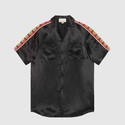 Shop Gucci Acetate Oversize Bowling Shirt In Black