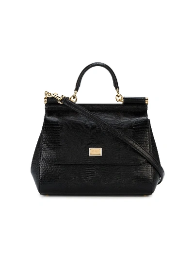 Dolce & Gabbana Medium Sicily Top Handle Bag In Dauphine Leather In Black