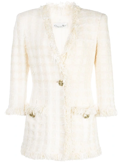 Shop Oscar De La Renta Woven-check Tweed Blazer In White