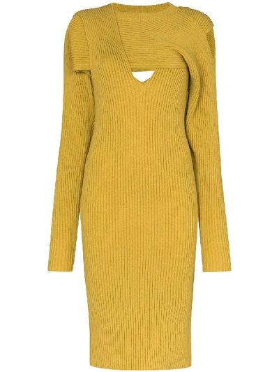 Shop Bottega Veneta Cut-out Knitted Dress In Yellow