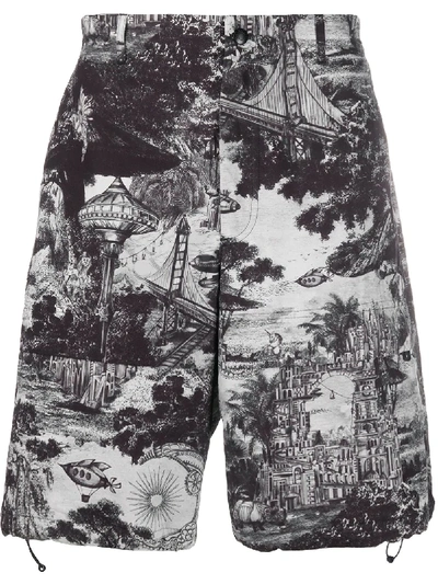 Shop Valentino Printed Bermuda Shorts In Black