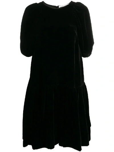 Shop Cecilie Bahnsen Alexa Puff-sleeved Blossom-coqué Dress In Black