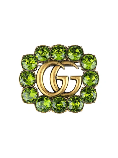 Shop Gucci Double G Crystal Brooch In Green