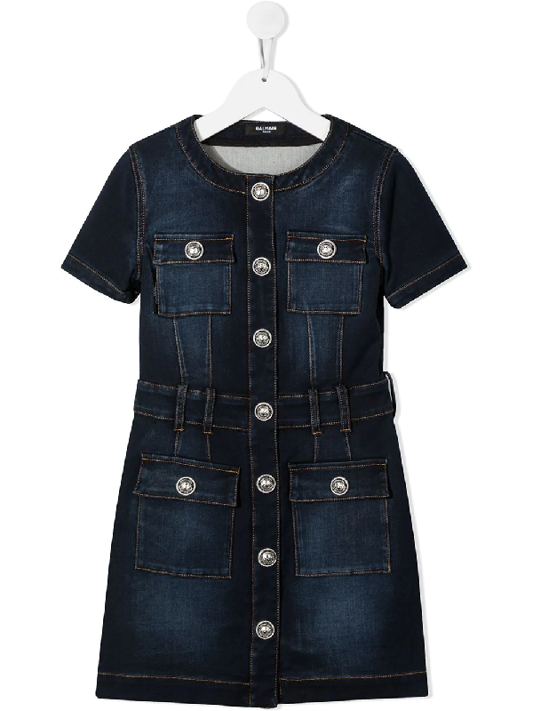 contrast stitch denim dress
