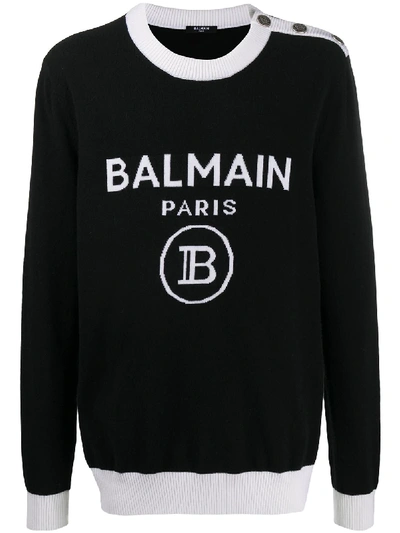 Shop Balmain Intarsia-knit Logo Jumper In Black