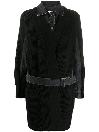 Shop Sacai Ribbed-panel Denim Coat In Black