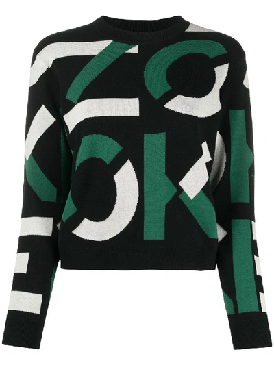 Shop Kenzo Logo Intarsia Crew Neck Jumper In Black