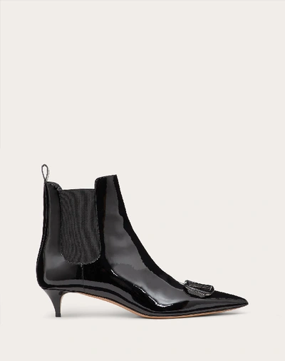 Shop Valentino Garavani Vlogo Signature Patent Leather Ankle Boot 40mm / 1.6 In. In Black
