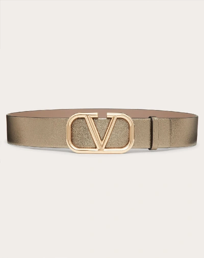 Shop Valentino Garavani Vlogo Signature Belt In Metallic Lambskin Nappa 40mm In Stone