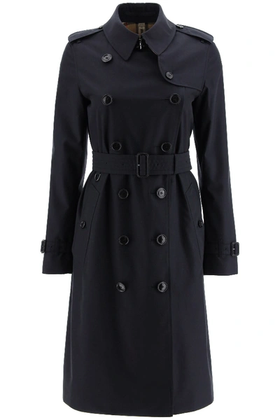 Shop Burberry Kensington Long Trench Coat In Midnight (blue)