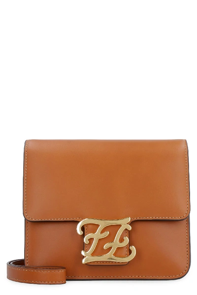 Shop Fendi Karligraphy Leather Crossbody Bag In Saddle Brown
